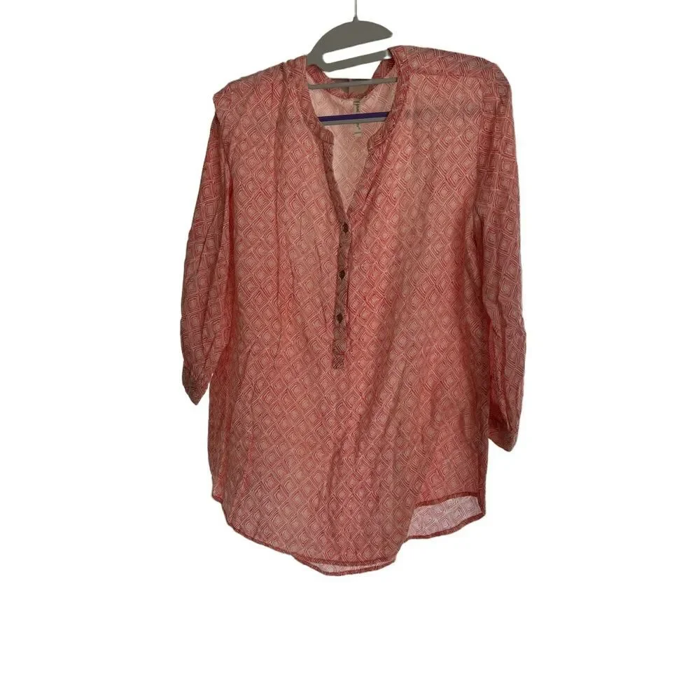 Grand & Greene V-Neck and ButtonTunic Size Large Orange and White EUC